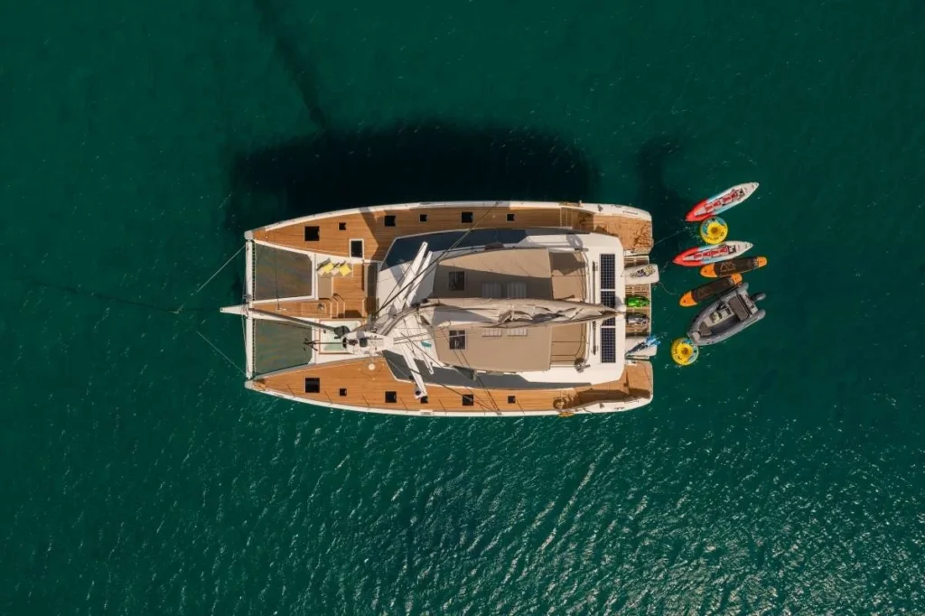 Fountaine Pajot Alegria 67 AETHER – Aerial view with water toys