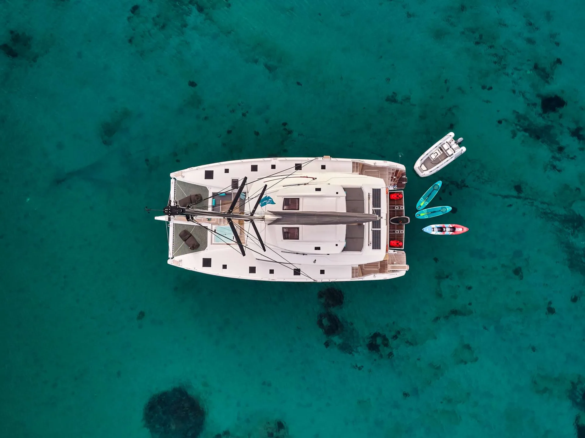 Alegria 67 DOLLY – Aerial view at anchor