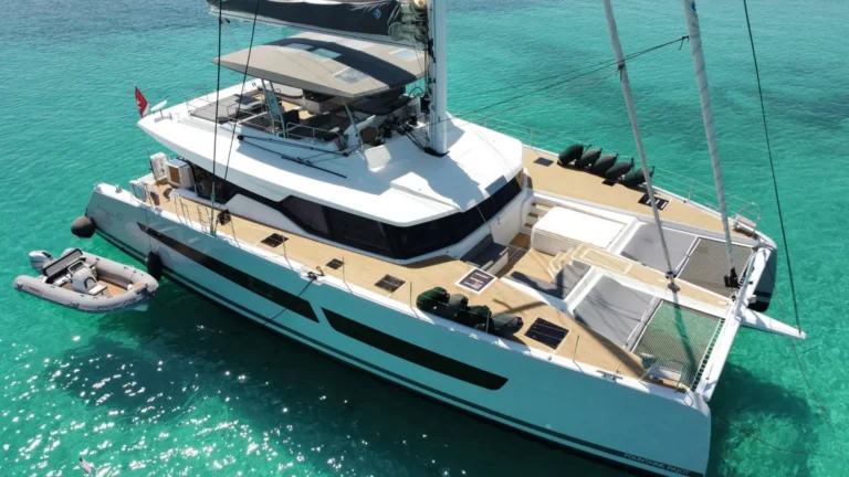 FP Alegria 67 INSPIRANTE – aerial view at anchor