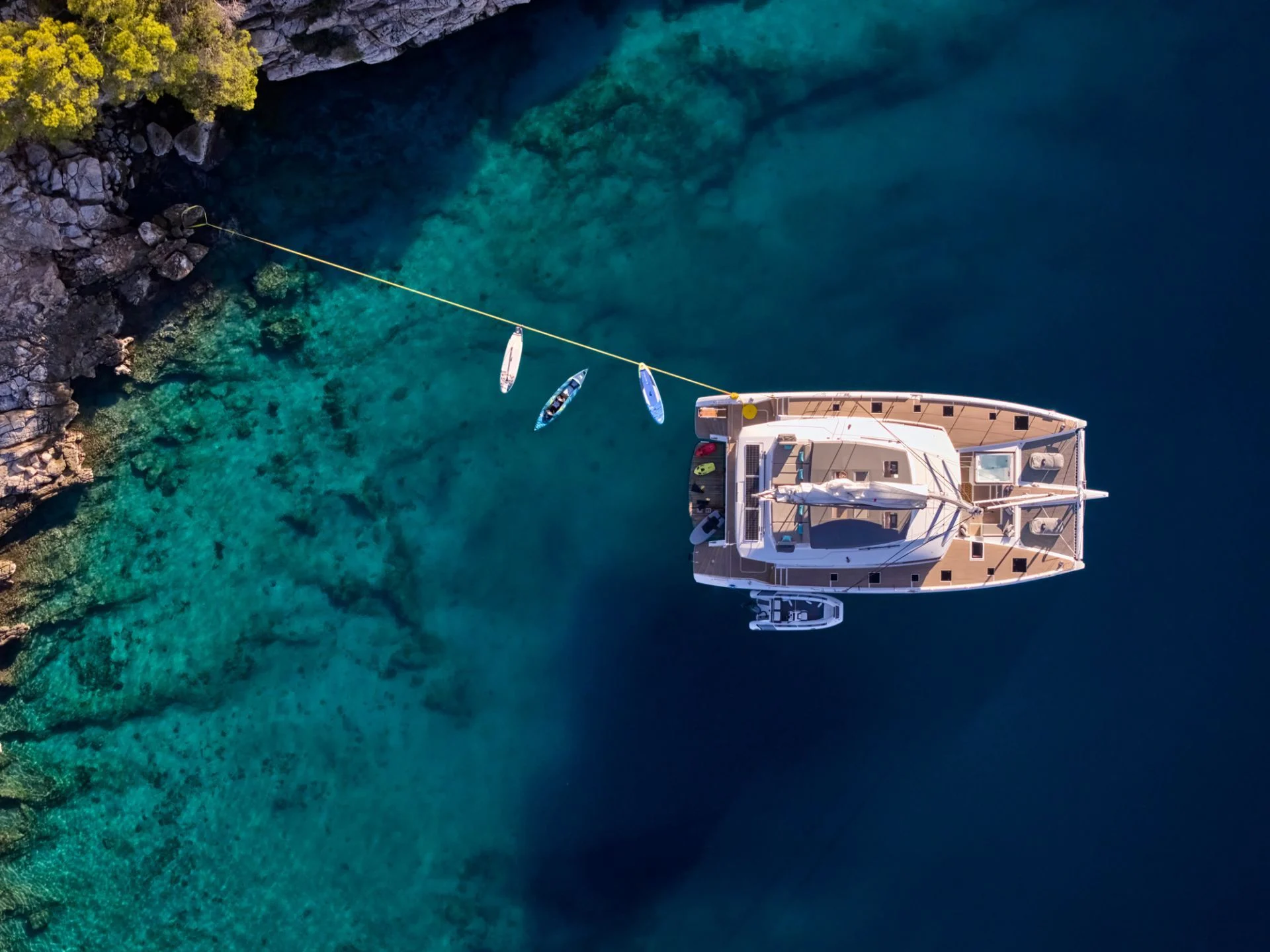Fountaine Pajot Alegria 67 SUNMOON – Aerial view at anchor