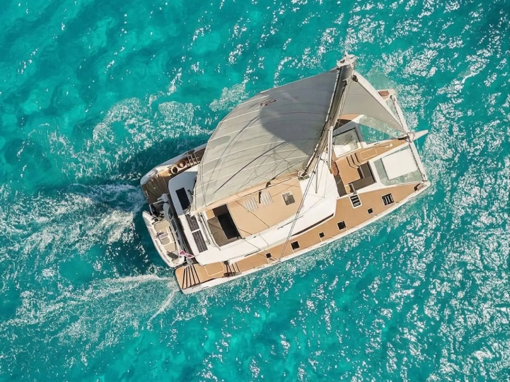 Fountaine Pajot 67 NEOW – Aerial view under sail