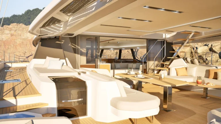 Fountaine Pajot power catamaran ELLY II – Aft deck and saloon