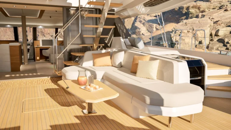 Fountaine Pajot power catamaran ELLY II – Aft deck lounge area