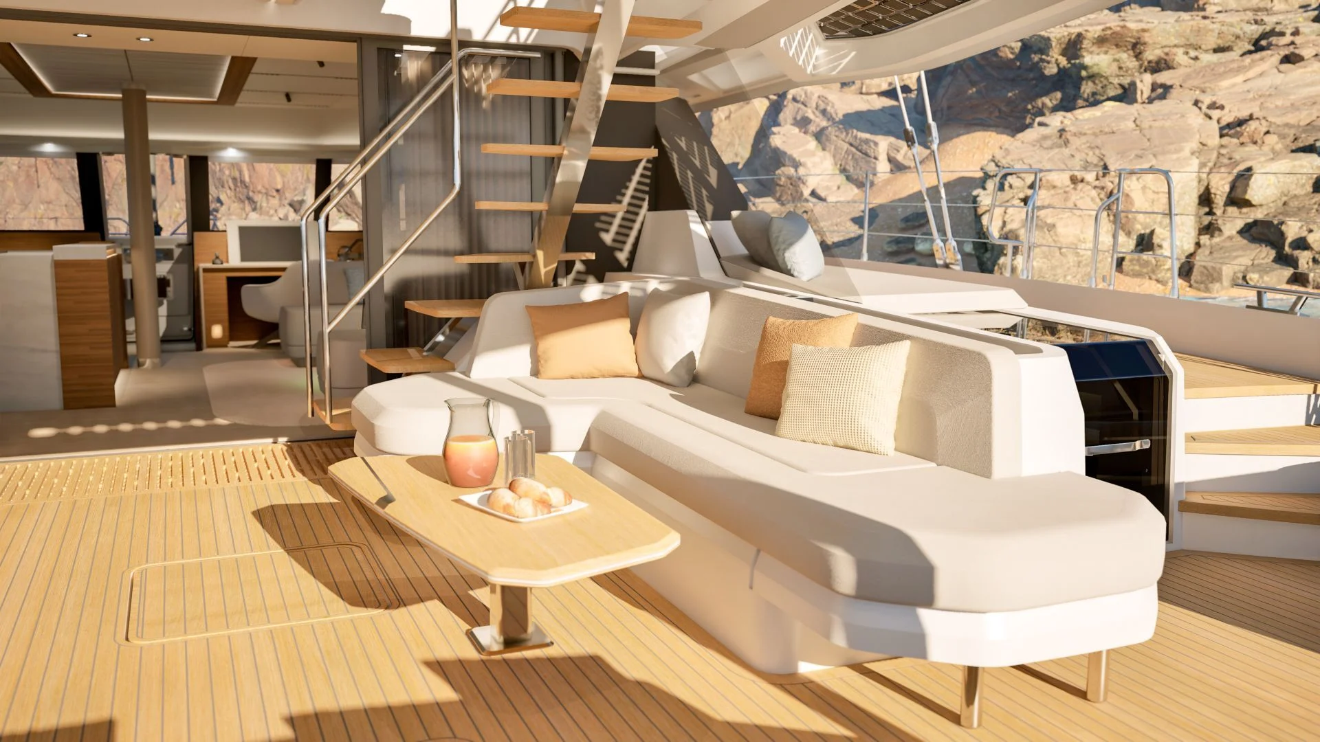 Fountaine Pajot power catamaran ELLY II – Aft deck lounge area
