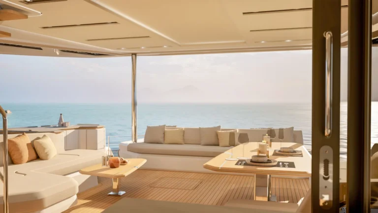 Fountaine Pajot power catamaran ELLY II – Saloon to aft deck