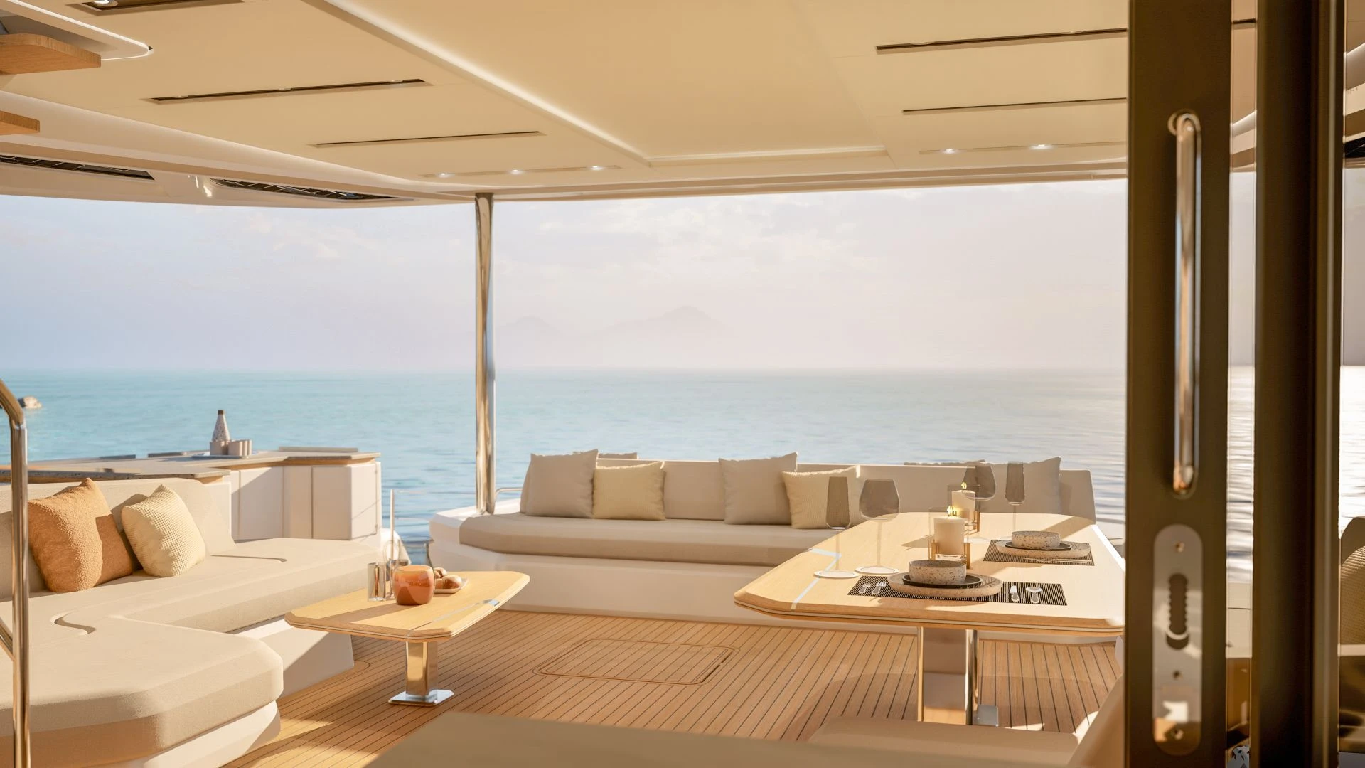 Fountaine Pajot power catamaran ELLY II – Saloon to aft deck