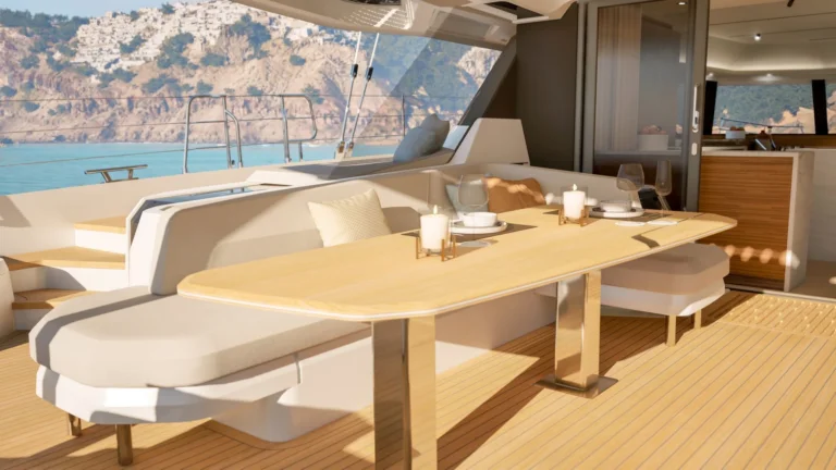 Fountaine Pajot power catamaran ELLY II – Aft deck dining