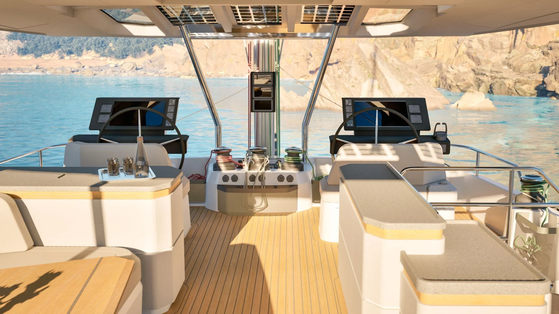 Fountaine Pajot power catamaran ELLY II – Flybridge helm