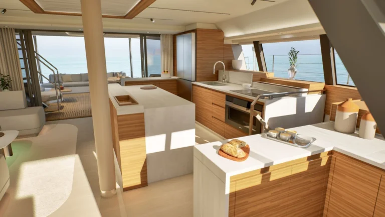 Fountaine Pajot power catamaran ELLY II – Galley and saloon