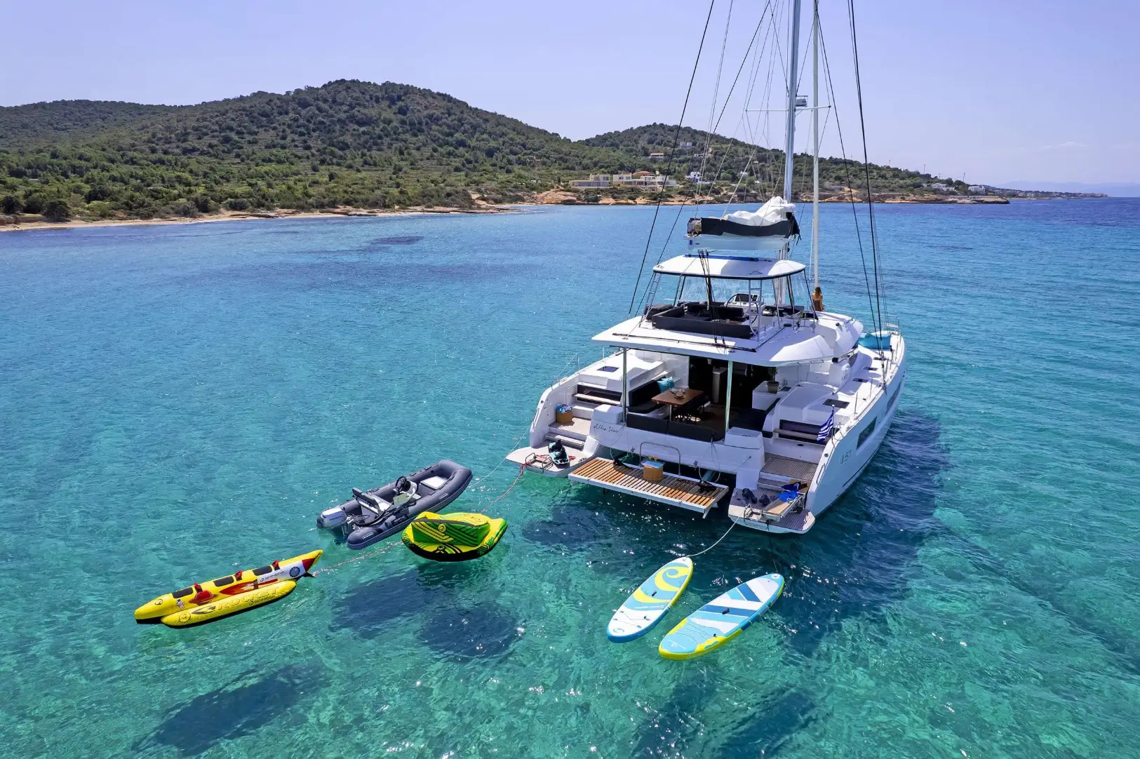 Lagoon 51 EFFIE STAR – At anchor with water toys