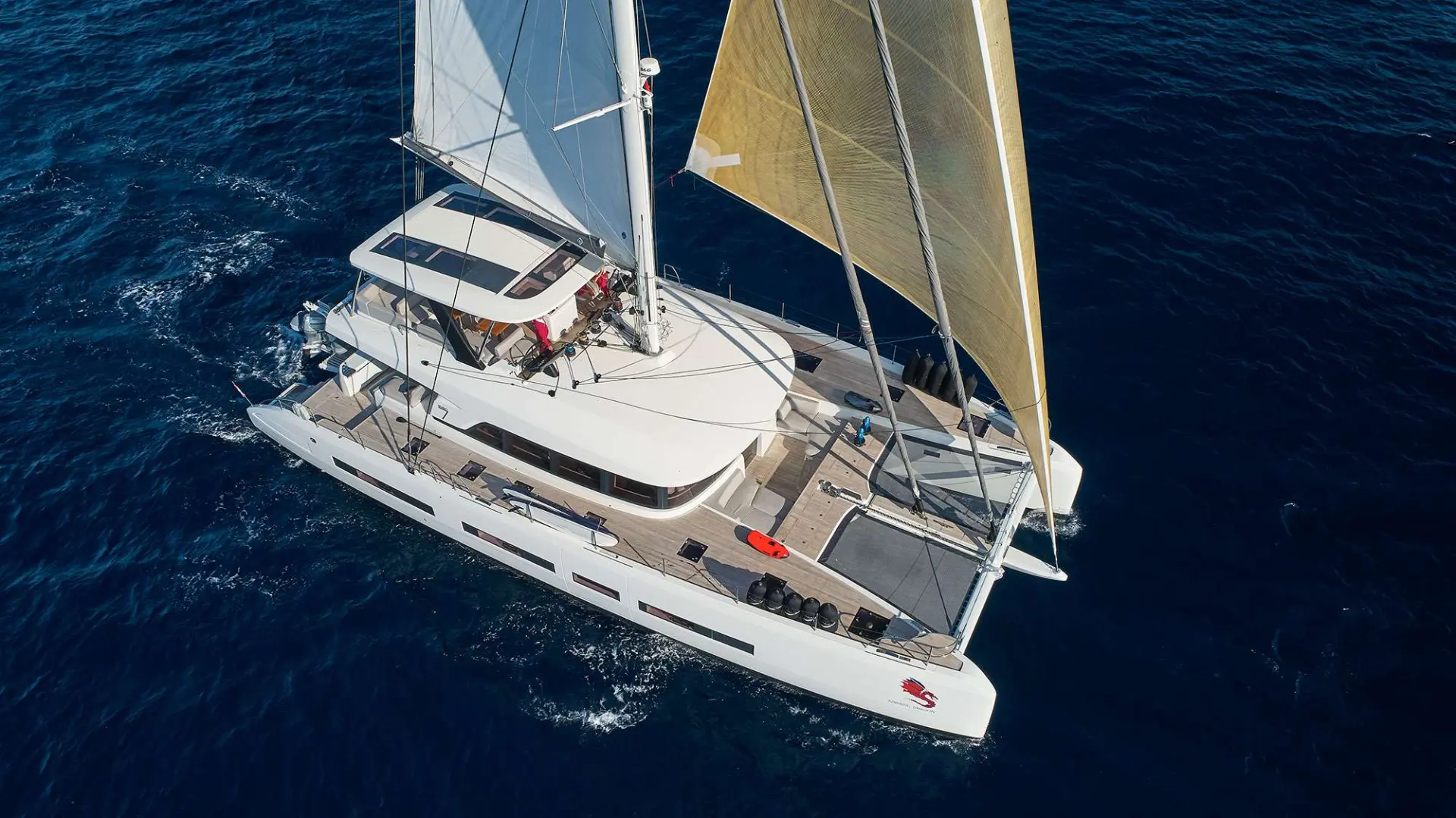 Lagoon 77 ADRIATIC DRAGON – Aerial view under sail