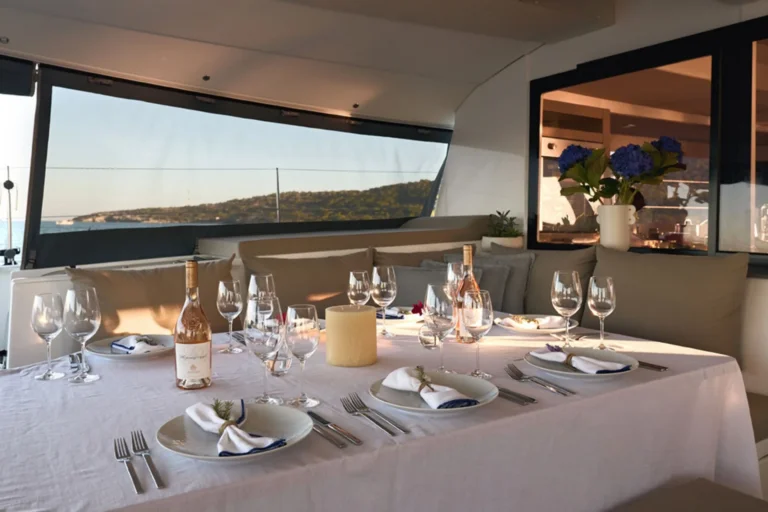 Saba 50 PI 2 – Aft deck table set for dinner
