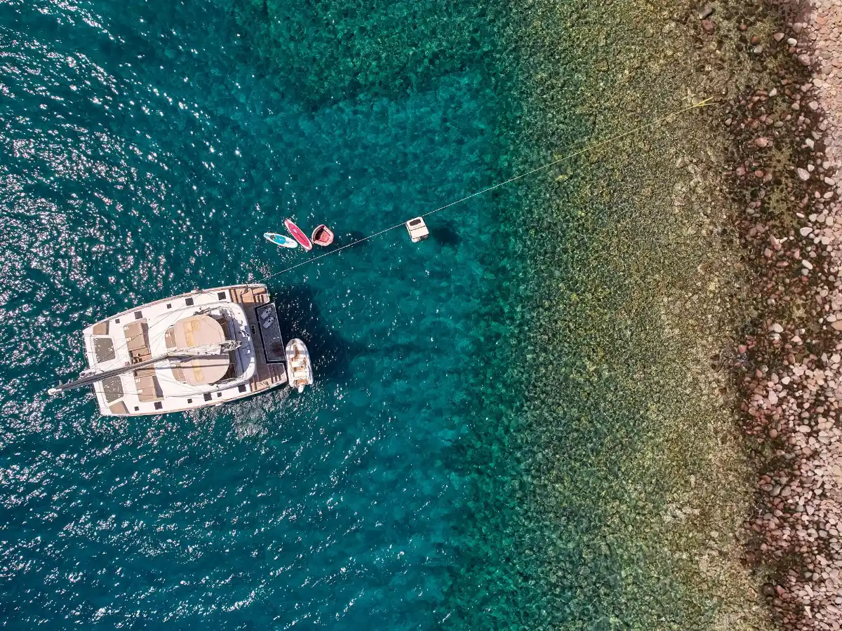 Sunreef 50 ADARA – Aerial view at anchor