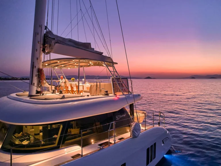 Sunreef 50 ADARA – Flybridge at dusk