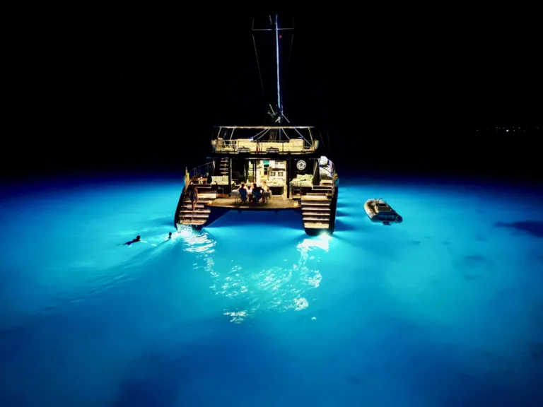Sunreef 77 ONE PLANET – Underwater lights at night at Molara