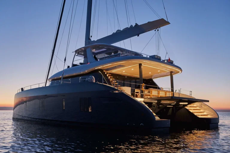 Sunreef 80 7X – at anchor at sunset