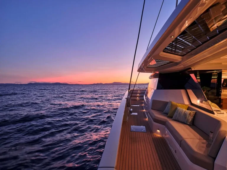 Thira 80 AD ASTRA – Side deck at sunset