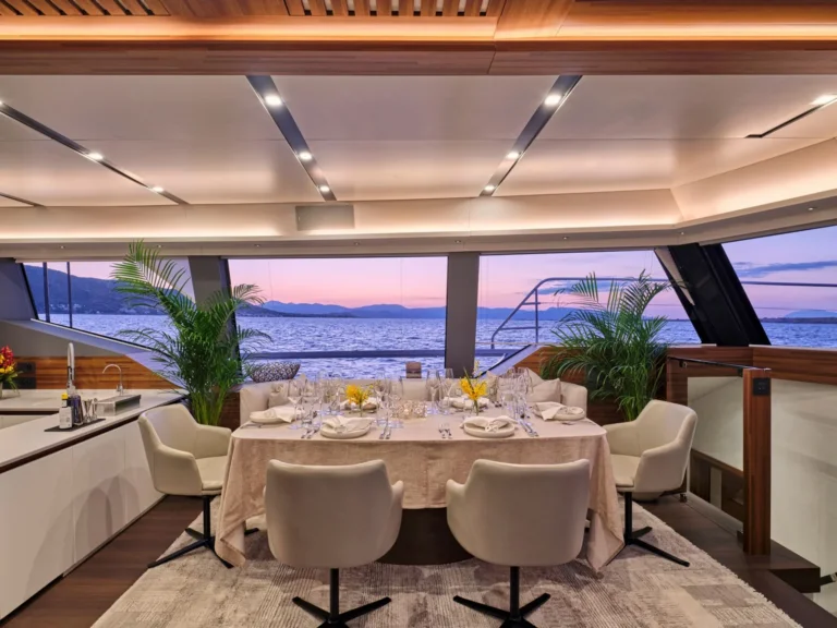 Thira 80 ALOIA 80 – Saloon dining at sunset